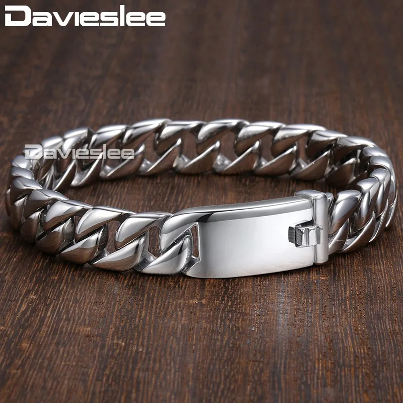 Davieslee Mens Bracelet Chain Curb Link 316L Stainless Steel Bracelets