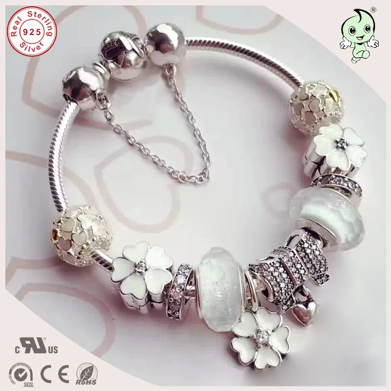 

New Arrival 925 Sterling Silver Bowknot Clasp Bracelet With White Series Different Design Silver Charms