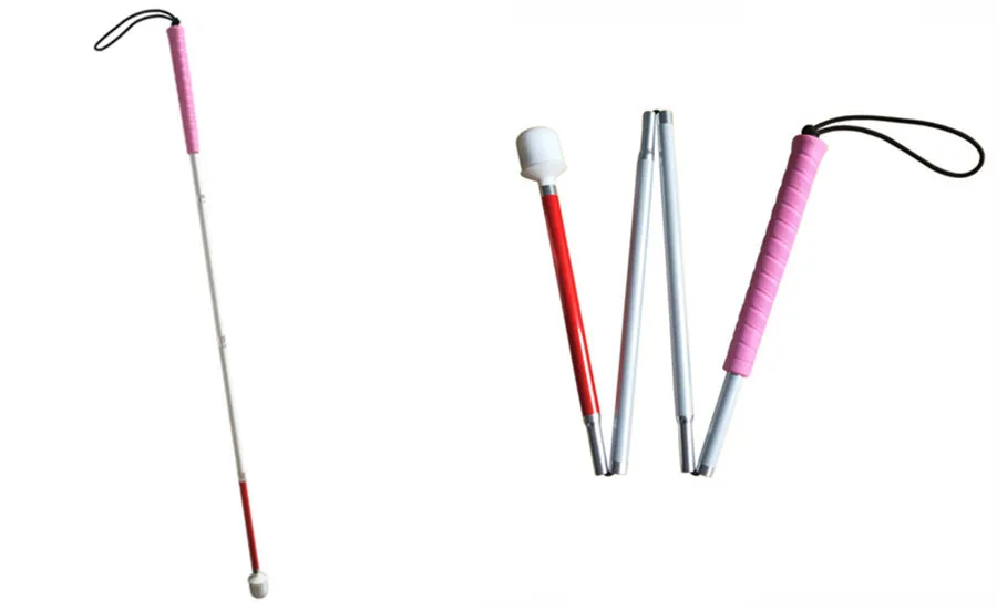 Розовые Ручки, 110 см-115 см, алюминиевый Мобильности Белой Трости Складные для людей С Ослабленным Зрением и Слепых(складывается 4 секций
