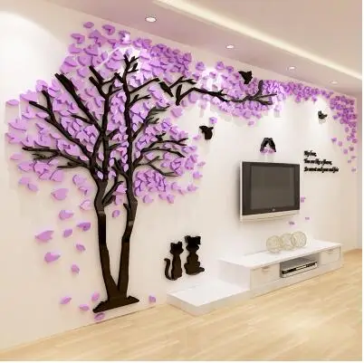 Стиль украшения дома! Красивый Кот пары дерево Акриловые 3D наклейки на стену для гостиной диван ТВ фоновая стена - Цвет: left