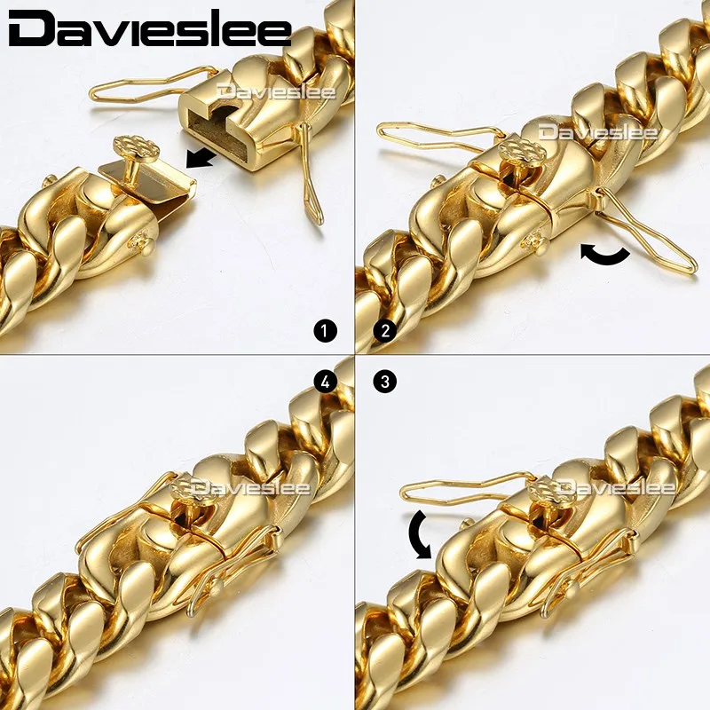 Мужская цепочка из нержавеющей стали 316L Davieslee Miami золотистого/серебристого цвета
