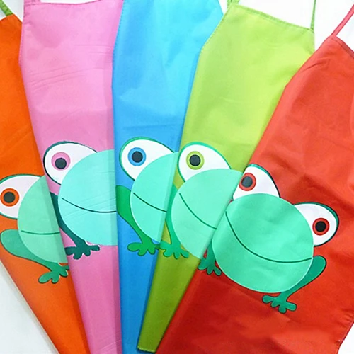 Kids Children Cute Waterproof Cartoon Frog Apron Printed Painting Cooking Apron For Kitchen Women Housework 49.5cm x 35cm