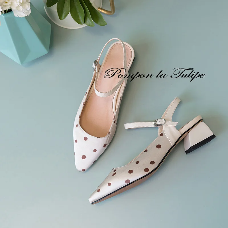 

BHS 901173 Chic Pointed Toe 3.5CM Heels Slingback Genuine Leather Stylish Sandals Sheepskin Fashion Women Shoes Party Wedding