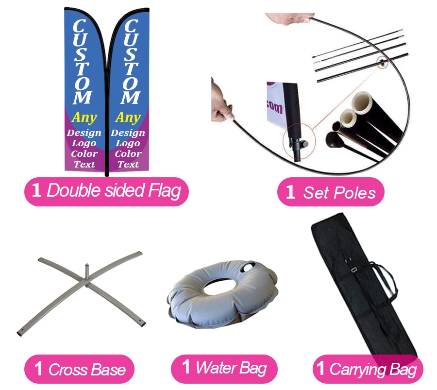 Пользовательский двухсторонний набор флажков перьев для бизнеса/рождества/кофе/парикмахерской/включает в себя Pole Kit+ Crossbase+ Carrybag+ мешок для воды