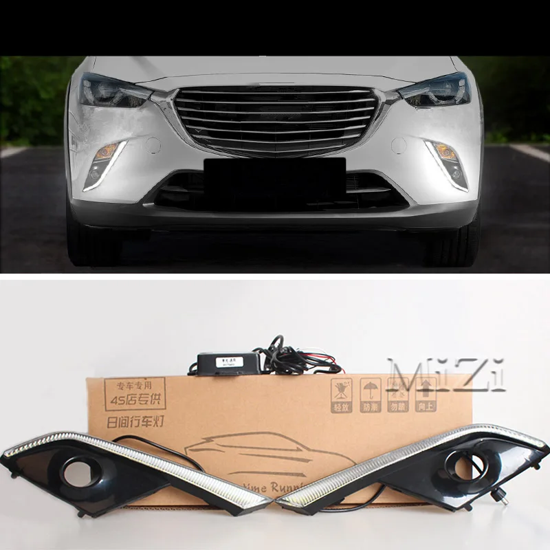 12v LED DRL Daytime Running Lights Waterproof With Fog Lamp Hole For Mazda CX 3 CX3