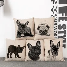 Cojines de silla de exterior de estilo nórdico Vintage, decoración del hogar para sofás, cojín, almohada, perro, retrato de animal, Lino de algodón original 45x45cm