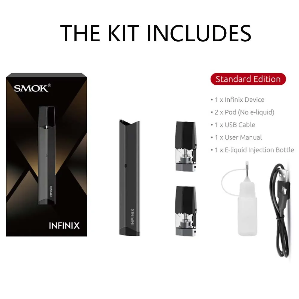 Original Vape Pen SMOK Infinix Kit 250mAh Build-in Battery & 2ml Pod Vaporizer Electronic Cigarette Stater Kit VS Vape Pen 22 Original Vape Pen SMOK Infinix Kit 250mAh Build-in Battery & 2ml Pod Vaporizer Electronic Cigarette Stater Kit VS Vape Pen 22