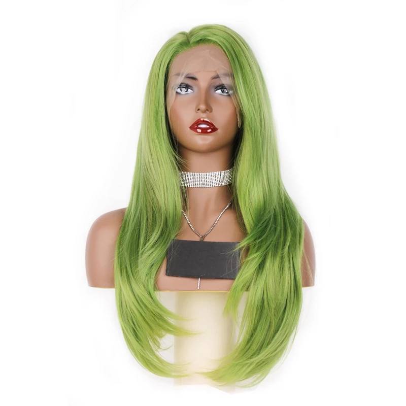 EEWIGS 180% Плотность парик из натуральных прямых волос термостойкий светло-зеленый синтетический парик с боковой частью вечерние парики для женщин