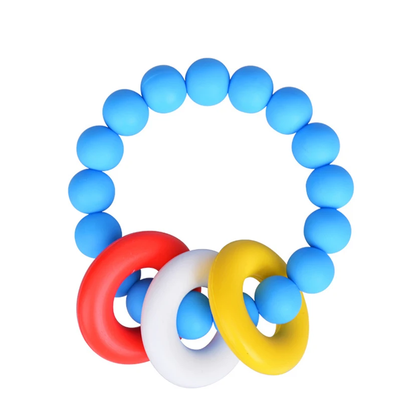 Colorful Baby Chewy Teething Toys Bell Ring Teether Toddlers Organic Infants Training Sensory Toothbrushes  (3)