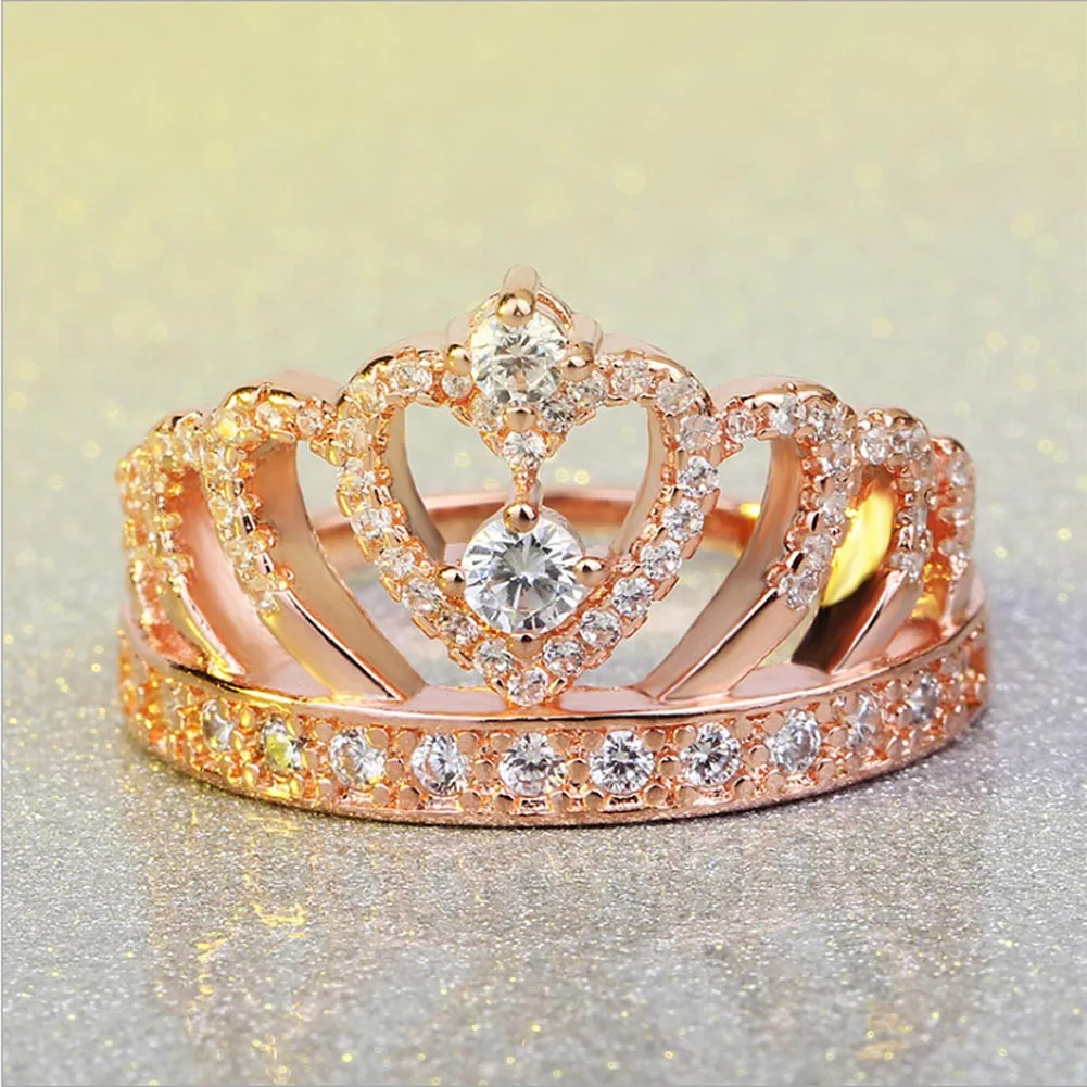 New font b Luxury b font Female Crown Ring Rose Gold Color Engagement font b Wedding