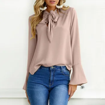 

2020 Oversized ZANZEA Women Blouse Long Flare Sleeve Lace Up Bow Tie Loose Shirt Chic Pullover Fashion Baggy Party Blusas S-5XL