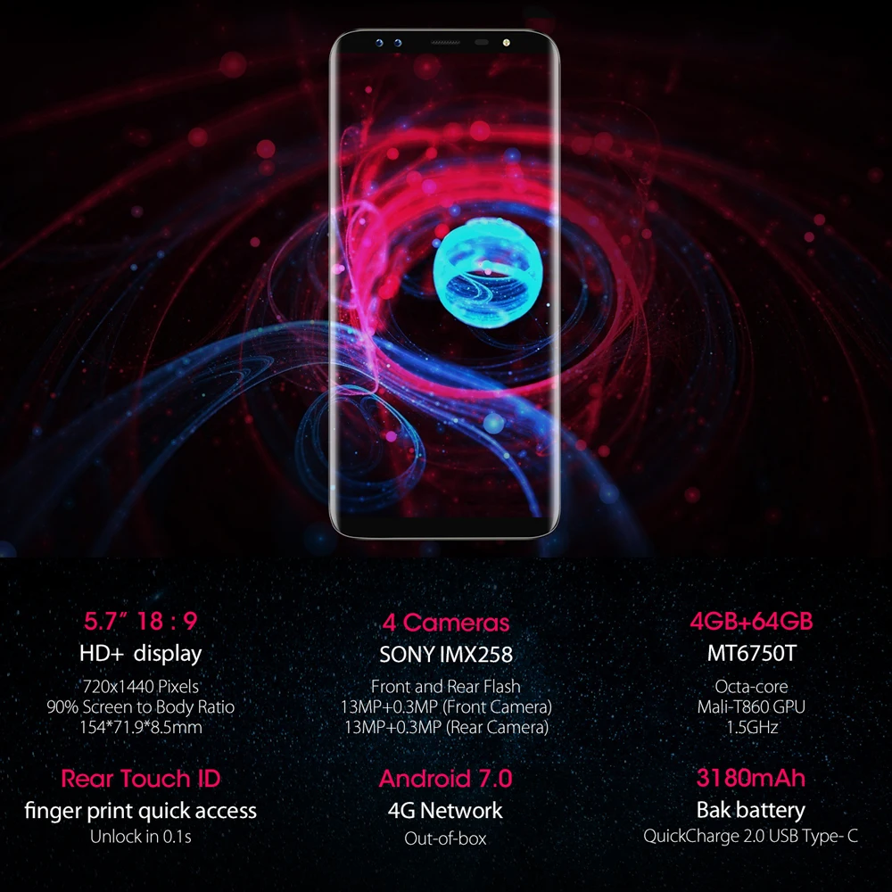 Blackview S8 4GB 64GB Cell Phone Four Cameras Smartphone 5.7 inch MT6750T Octa Core 1440*720 4G LTE Fingerprint OTG Mobile Phone Blackview S8 4GB 64GB Cell Phone Four Cameras Smartphone 5.7 inch MT6750T Octa Core 1440*720 4G LTE Fingerprint OTG Mobile Phone