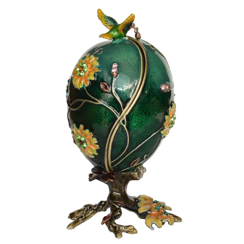 

Enameled Hummingbird on Egg Trinket Jewelry Box Easter Gifts Collectible Figurines Creative Gifts