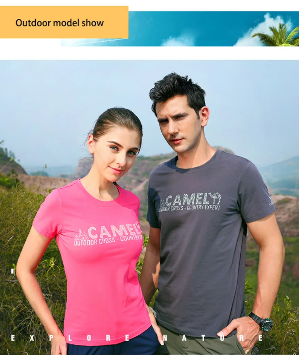 CAMEL мужская и женская уличная футболка из хлопка летняя с коротким рукавом дышащая мягкая Спортивная повседневная рубашка для бега и пешего туризма топы с круглым вырезом