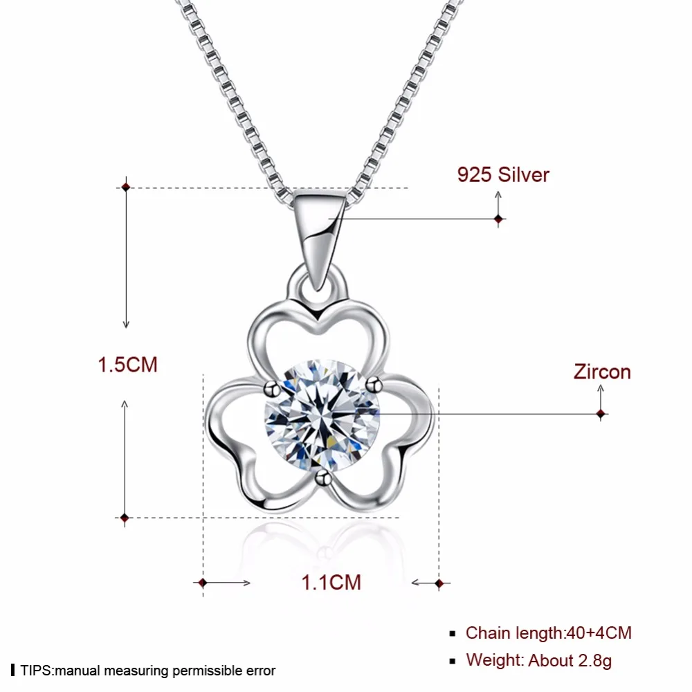 NEW Classical Three Leaf Desgin Pave Round Zircon Lucky Meaning 925