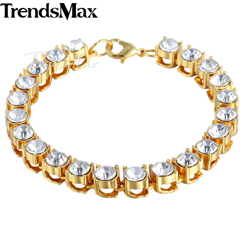 

Round Clear CZ Men's Womens Bracelets Gold Cubic Link Chain Bracelet For Woman Male Jewelry 2018 Gifts Dropshipping 8mm KGB406