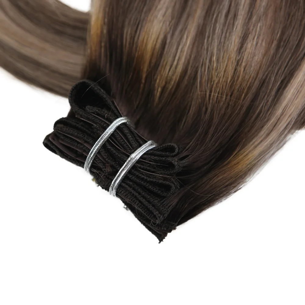 Moresoo Clip in Hair Extensions Machine Remy Human Hair Straight Brazilian Hair 9Pcs/100G Clip Ins 16-24 Inch Double Weft