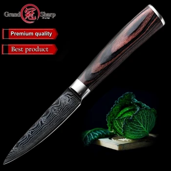 

Paring Knife Stainless Steel Damascus Laser Pattern Japanese Kitchen knives Fruits Peeling Vegetables Cooking Tools BBQ Gadgets