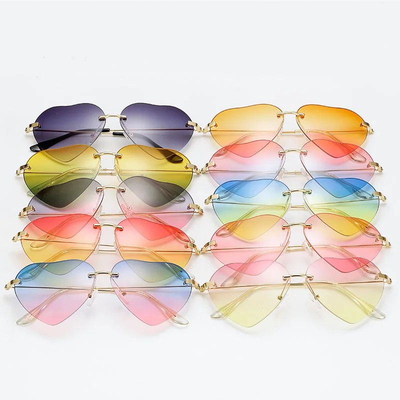 Модные дизайнерские солнцезащитные очки с сердечком, Брендовые женские солнцезащитные очки без оправы, розовые, красные, Gafas, элегантные оттенки, женские винтажные очки