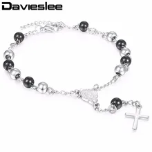 Davieslee женские Девы Марии крест браслеты с подвесками четки оптом по низкой цене браслет Нержавеющая сталь шарик ссылка Цвета: черный, золотистый, серебристый 2/4/6 мм LKBM157