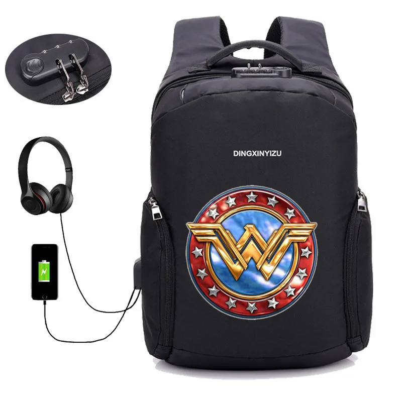 

Anti Theft With Usb Charging backpack Wonder Woman Backpack Laptop Unisex Knapsack Shoulder Waterproof Travel Bag