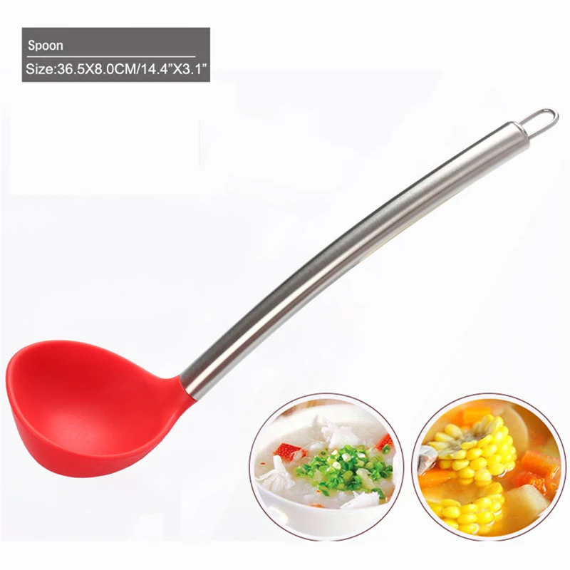 Kitchen Cooking Tools 5 Styles Silicone Cookware Set Colander Spaghetti Spoon Stainless Steel Handle Heat Resistant D0020