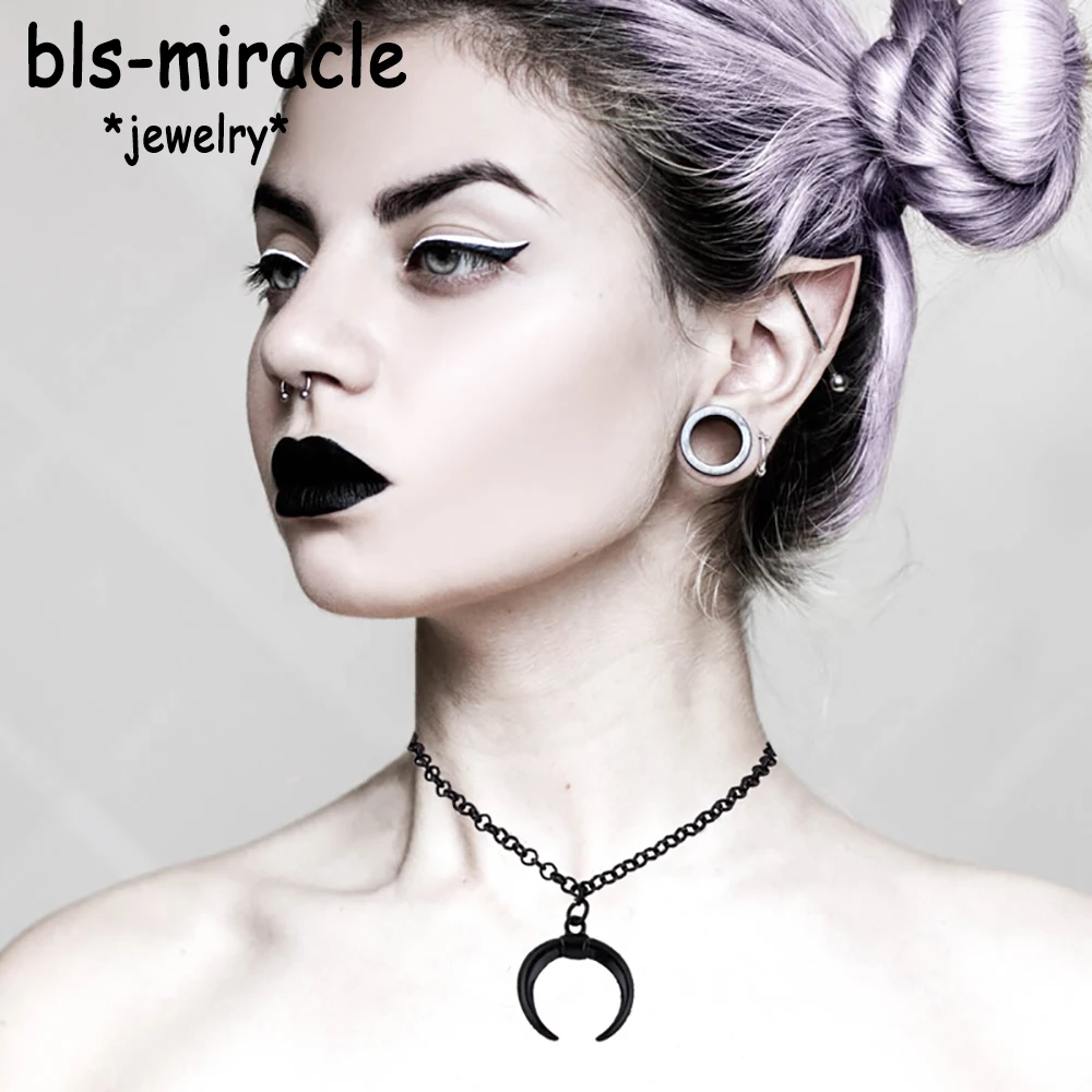 

Bls-miracle Newest Punk fashion jewelry Necklaces black moon chain pendant Long Necklace For Woman Party Fashion Jewelry N347