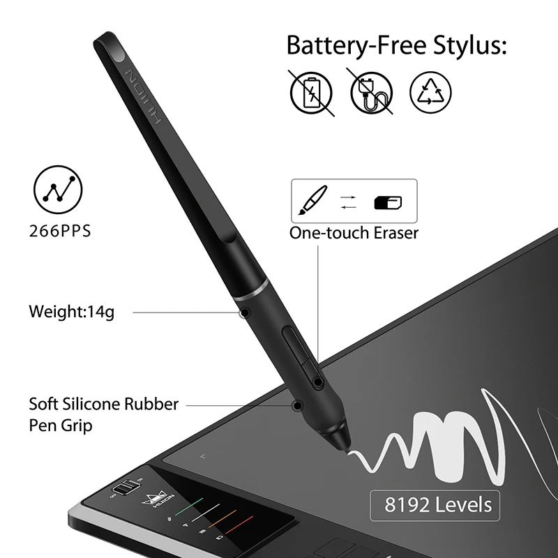 HUION Giano WH1409 V2 беспроводной графический планшет цифровая ручка планшет функция наклона без батареи стилус с 8192 уровнями