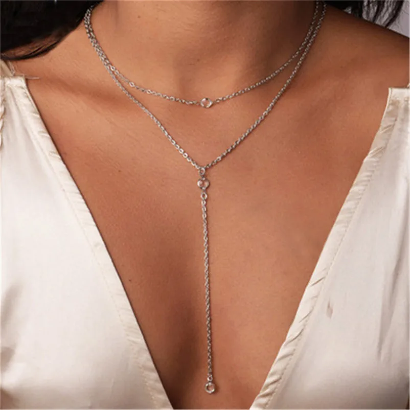 Fashion Necklace chain for women Women Multilayer Alloy Pendant Necklace Chain Jewelry collares mujer Collier ras de cou A15#N (3)