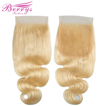 

[Berrys Fashion]Brazilian Blonde Body Wave Hair 5x5 Lace Closure 100% Human Hair Bleached Knots Natural Hair line Remy Hair