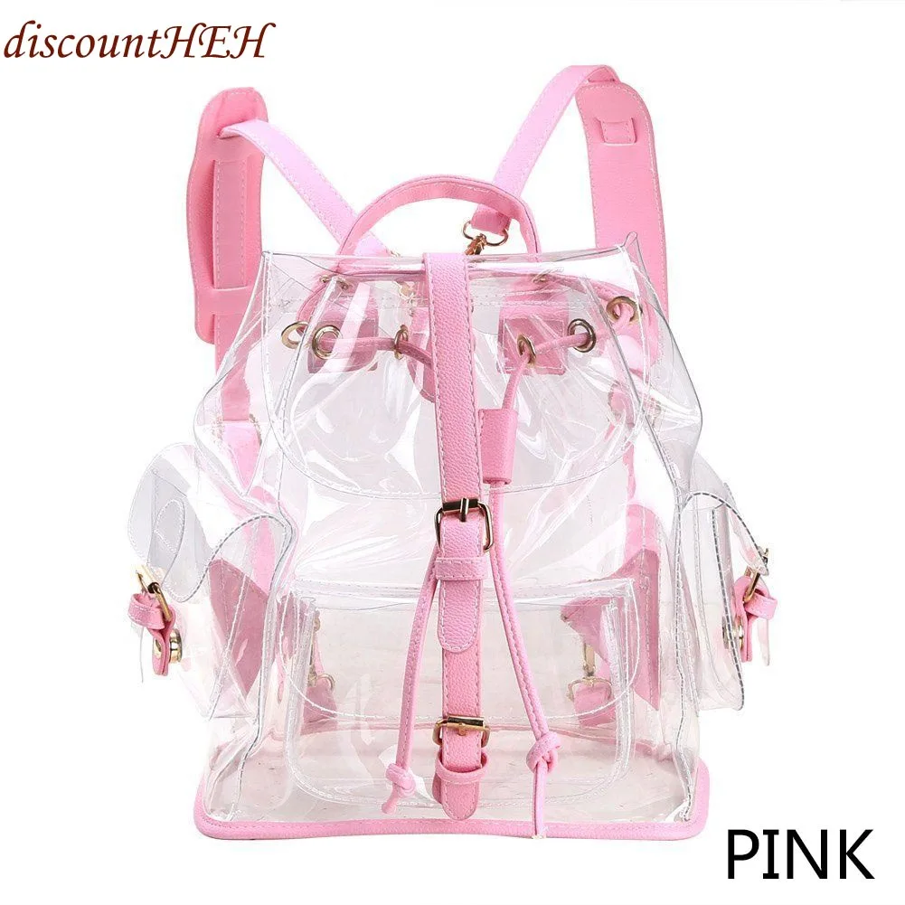 Stylish Transparent PVC Backpacks Korean Women's Beach Bag Female Jelly
