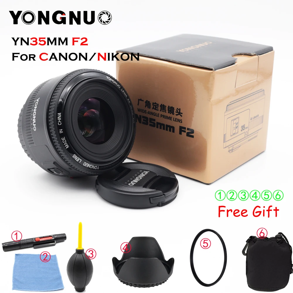 YONGNUO YN 35 мм F2 объектив камеры для Nikon Canon EOS YN35MM объективы AF MF широкоугольный объектив для 600D 60D 5DII 5D 500D 400D 650D 6D 7D