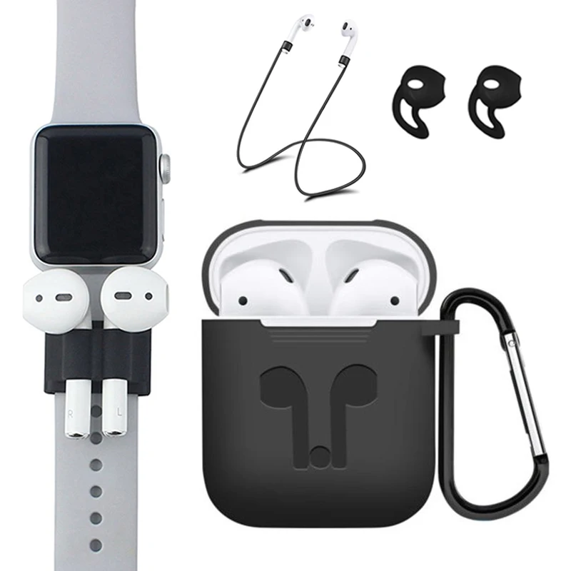 

Pack of 5 Accessories Silicone Case Cover Earphone Pouch Anti Lost Strap Holder Eartips Carabiner Buckle for AirPods i9s i10 tws