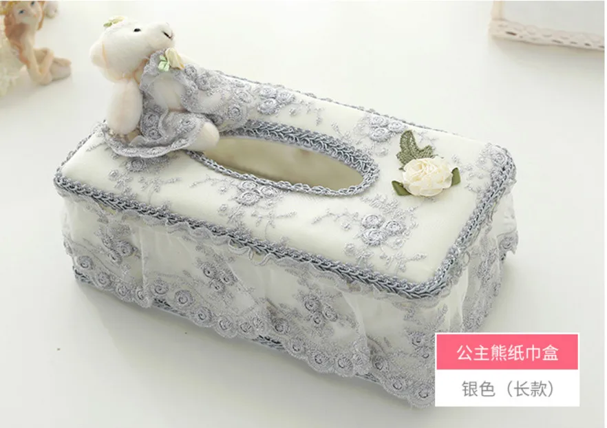 European Bear Cloth Fabric Lace Tissue Box Garden Creative Restaurant Living Room Desktop Paper Towel Storage Box Home Decor