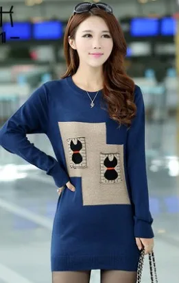 Средняя длинная трикотажная обтягивающая рубашка, осенняя и зимняя новая Корейская версия женского тонкого свитера Женское пальто - Цвет: Черный