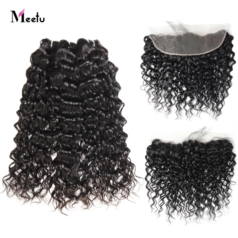 

Meetu Malaysian Water Wave Bundles With Frontal Free Part Human Hair Bundles With Frontal Non Remy Lace Frontal With Bundles