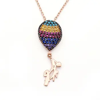 

Angemiel 925 Silver Zircon Stone Balloon Holding Children Necklace-Rose Gold Plated