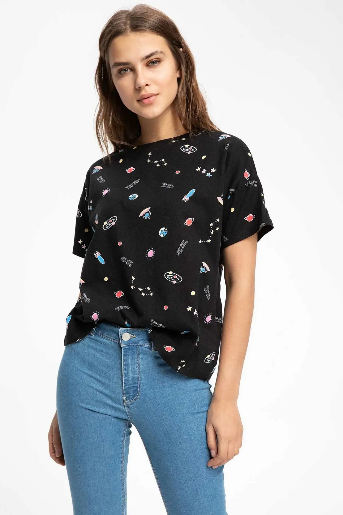 Дефакто Женская T-Shirt-K6042AZ19SP с коротким рукавом | одежда