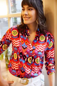 

Ola Women Geometric Pattern Viscose Shirt GML-19000591