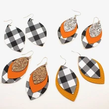 Новая мода Layed кожа блестящие серьги Рождественский подарок лист каплеобразные серьги мы можем настроить