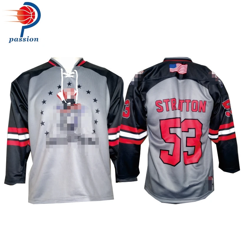 Пользовательские команды Логотип хоккейный Джерси любой стиль профессиональный пользовательский черный и красный хоккейная рубашка