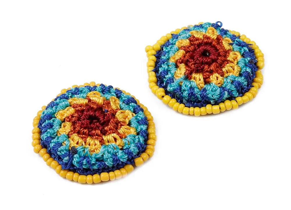 Круглые вязаные крючком серьги с бусинами плетеные 2 шт./лот 37 12x37 12x3 93 мм