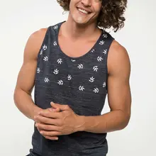 DeFacto летние Для мужчин темно-серая майка Топы лист декоры Хлопковые вязаные Athl без рукавов Повседневное майки I8751AZ18SMIN120-I8751AZ18SM