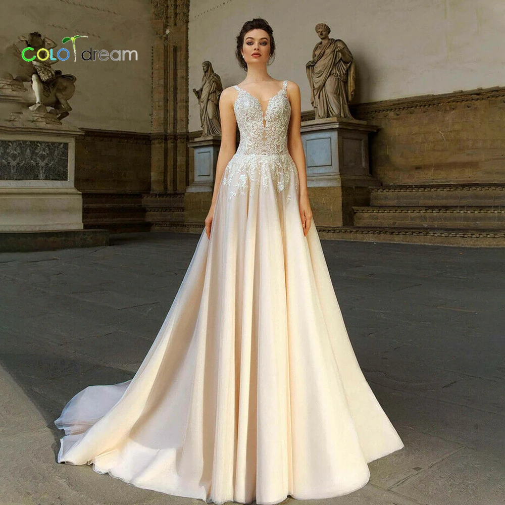 Свадебное платье трапециевидной формы vestido de novia с v-образным вырезом