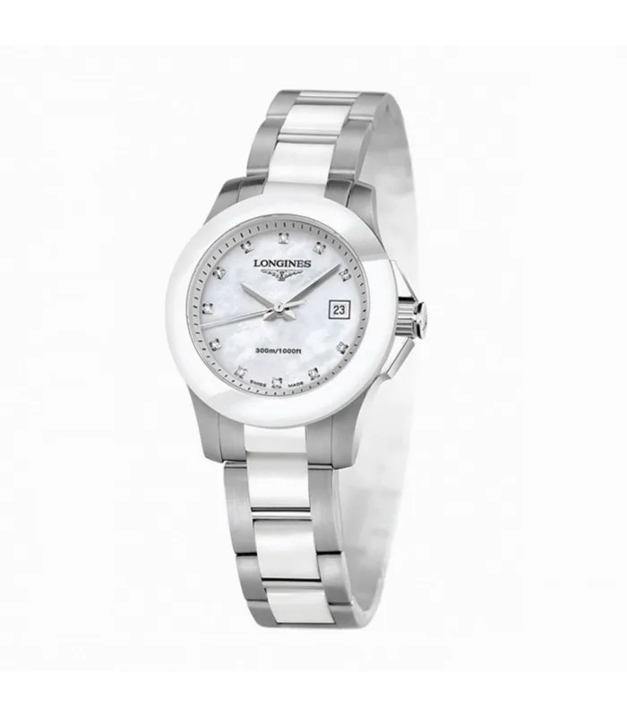 LONGINES CONQUEST женские керамические бриллианты кварц L3.257.4.87.7