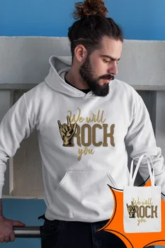 

Angemiel Wear We Will Rock You White Male Hooded Sweatshirt Bags Kombin