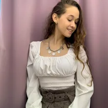 Short Blouses Womens Tops Long-Sleeve Vintage Square-Collar Casual Simple New Bow Solid