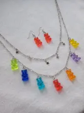 Mini collar de oso de goma para mujer, Color caramelo, regalos de Navidad, collares colgantes de estrella, joyería para mujer, Bisutería