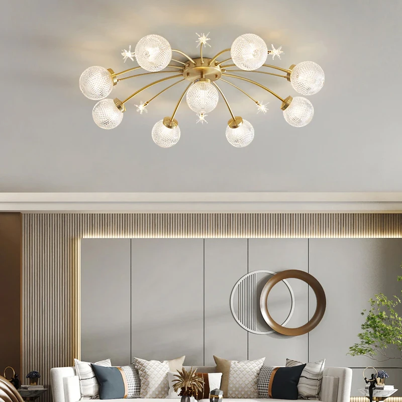 Modern Nordic Copper Design LED Chandelier For Living Room Bedroom Dining Room Kitchen Pendant Lamp Crystal Glass Ball G9 Light hanging chandelier