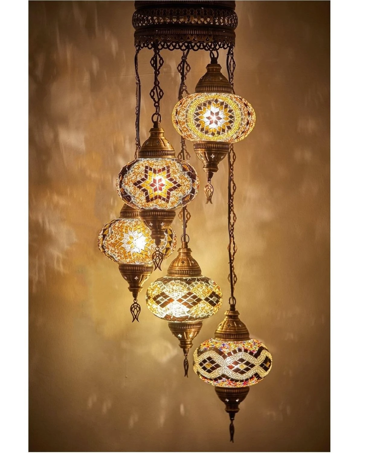 Lámpara de techo árabe, colgantes de cristal, colores, hecha a mano en Turquía Tulipanes grandes de 12 cm de diámetro, 5 bolas|Luces para el techo| - AliExpress